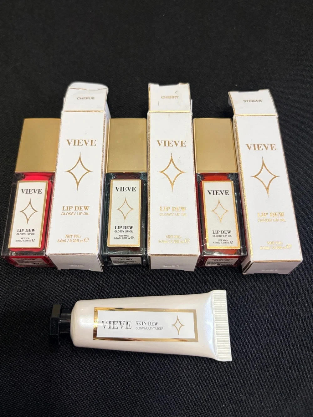 VIEVE Lip  Dew Glossy Lip Oil - Cherub, Cherry Strawberry & Skin Dew Multitasker